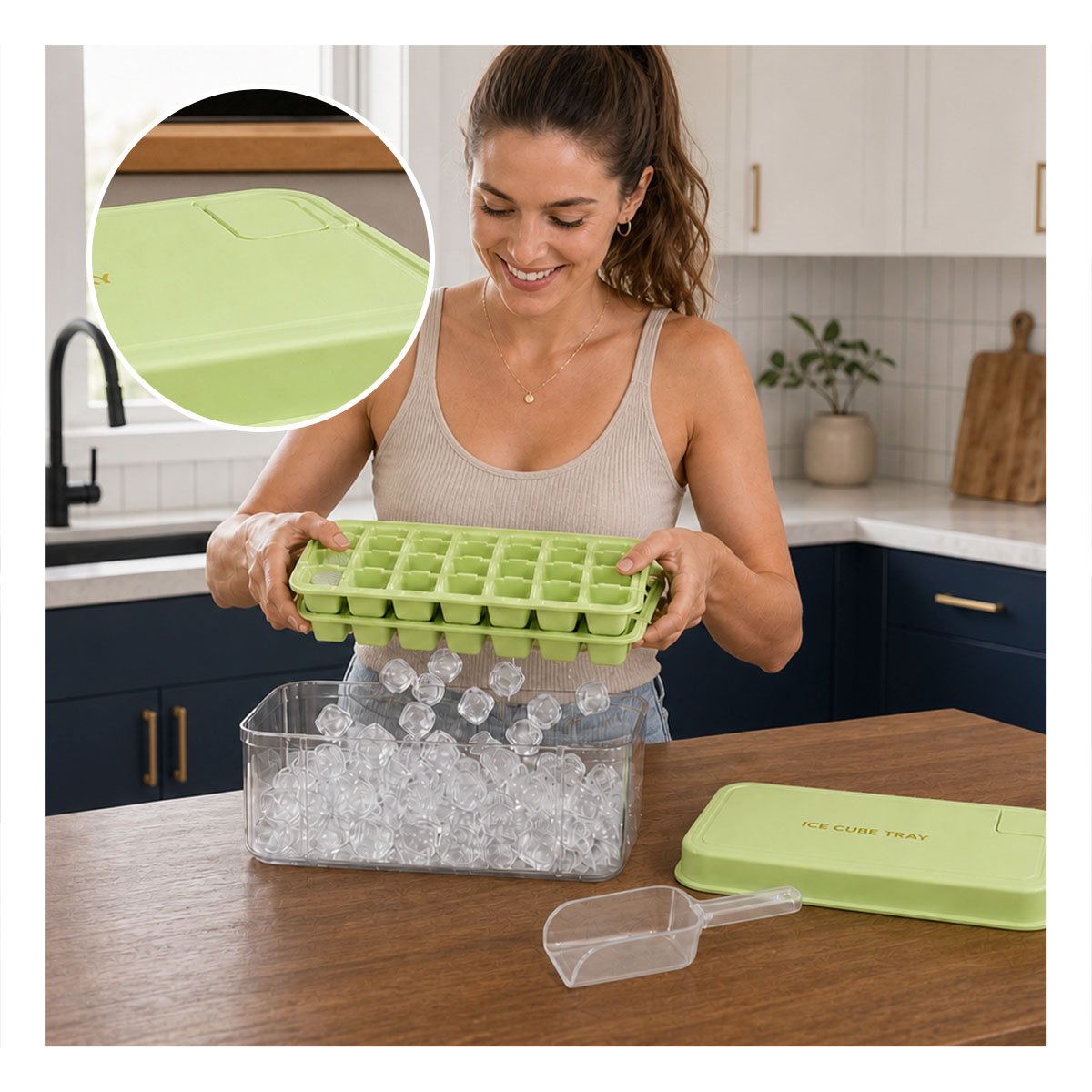 PACK4 HIELERA VERDE PARA CONGELAR CUBOS CON MOLDE DE HIELO YREGALO STICKER - 2