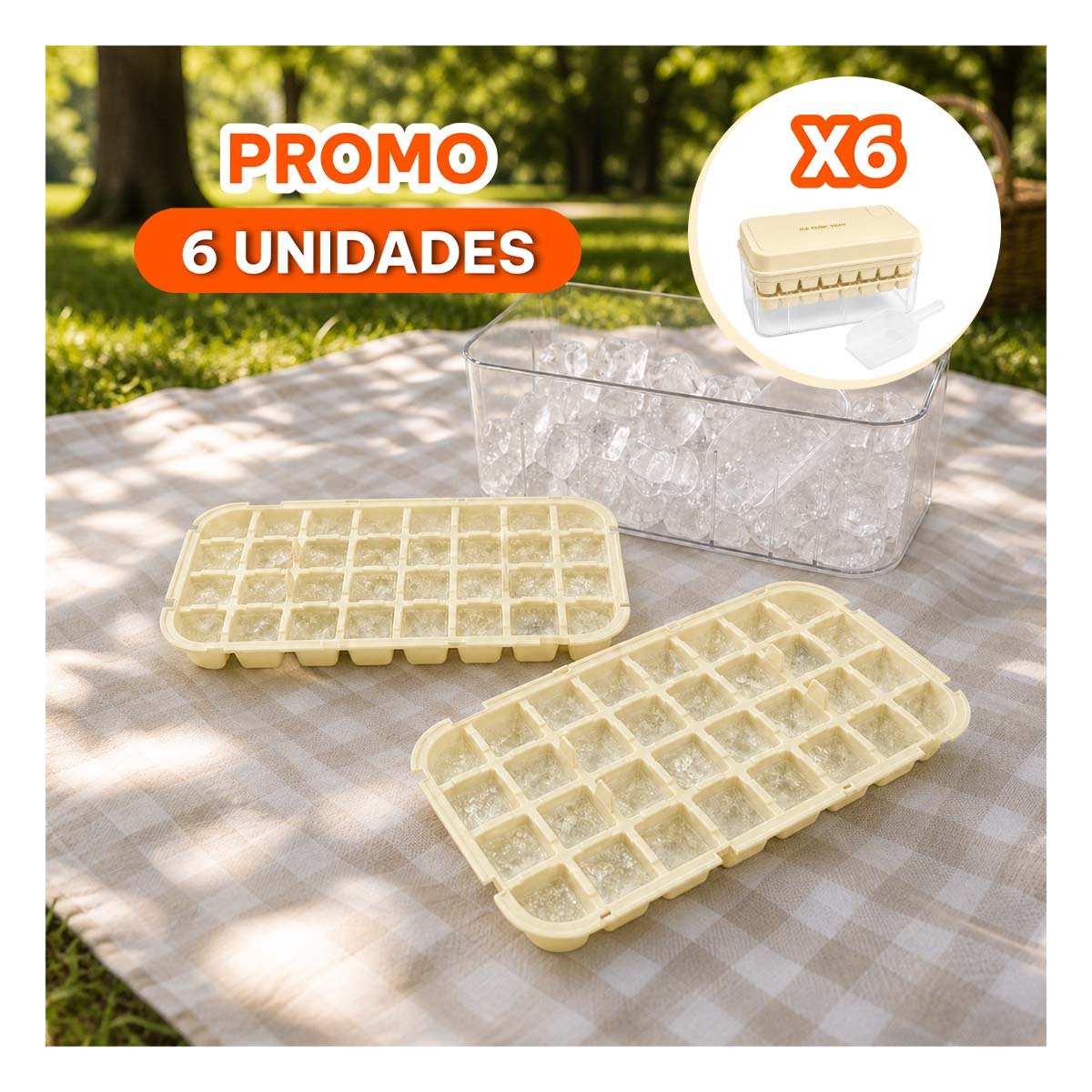 PACK6 MOLDE DE CUBOS BEIGE PARA PREPARAR HIELO EN 2 BANDEJAS - 1