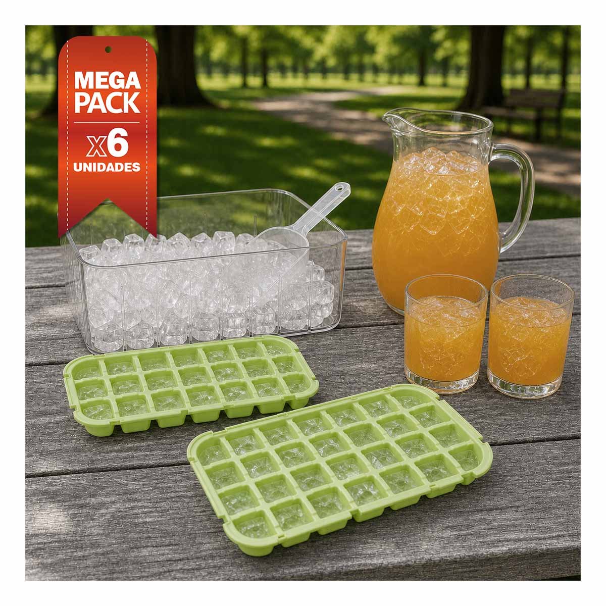 PACK6 CUBETERA PARA CUBOS VERDE CON MOLDE DE HIELO DOBLE YREGALO STICKER - 1