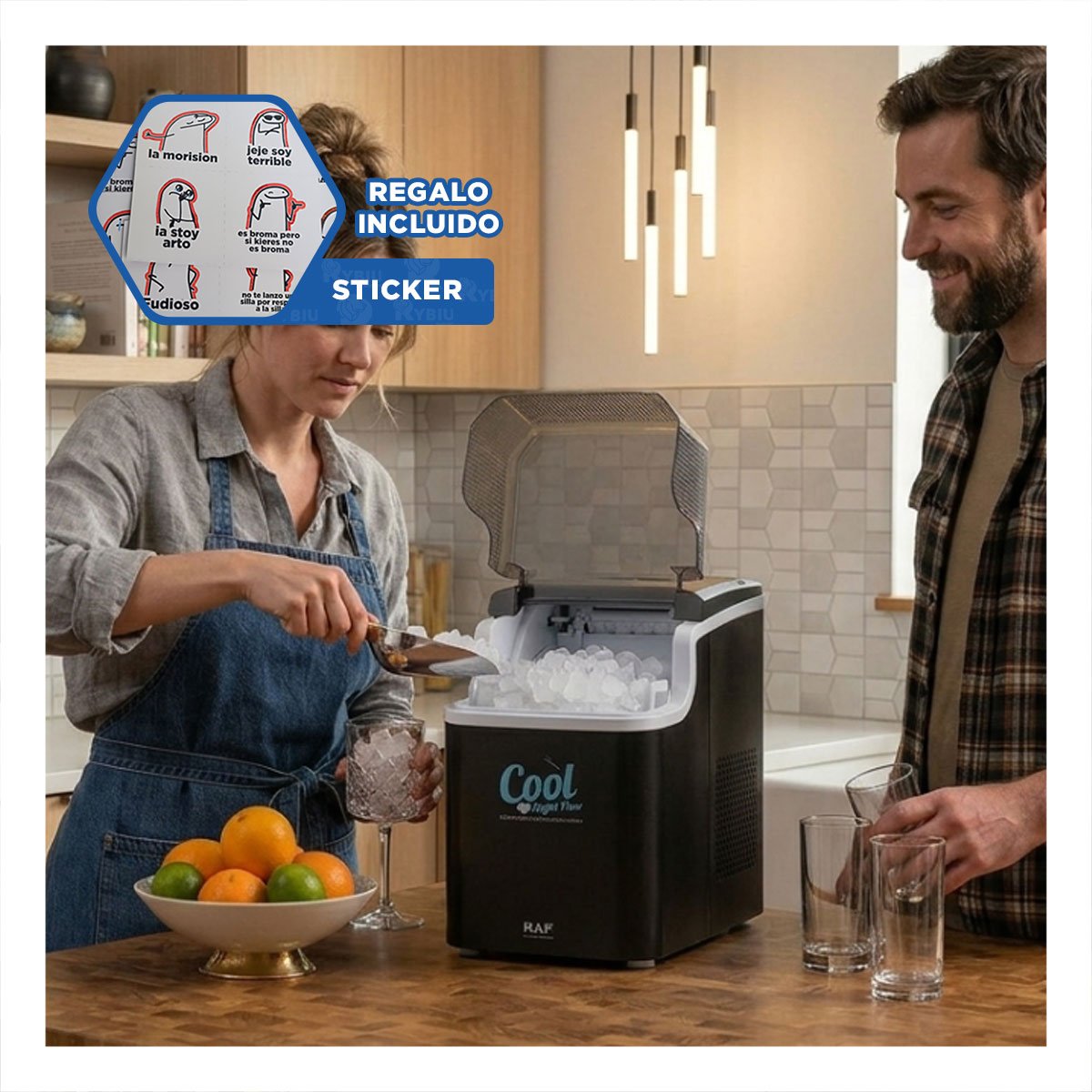 GENERADOR DE NEGRO ACERO INOXIDABLE DE HIELO RAPIDO PARA SUS JUGOS Y SODAS YREGALO STICKER - 1
