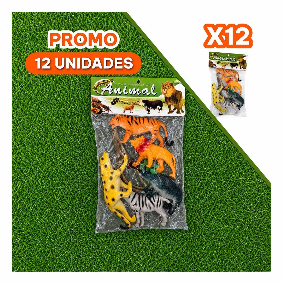 PACK12 SET BOLSA ANIMALES SILVESTRES 6 PIEZAS Y 2 PALMERAS MULTICOLOR - 1
