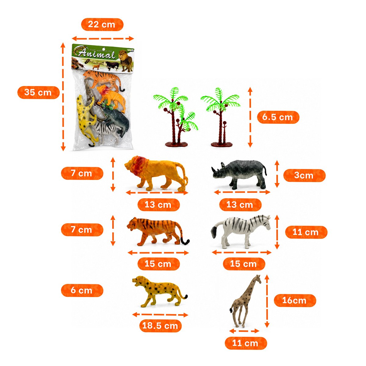 PACK12 SET BOLSA ANIMALES SILVESTRES 6 PIEZAS Y 2 PALMERAS MULTICOLOR - 3