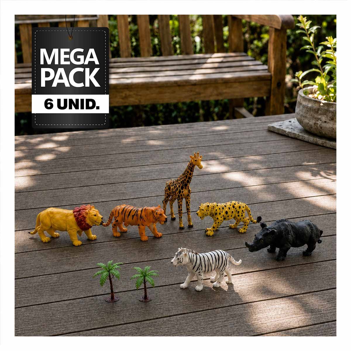 PACK6 JUEGO BOLSA ANIMALES SILVESTRES 6 PIEZAS Y 2 PALMERAS MULTICOLOR NUEVO YPAPEL REGALO - 1