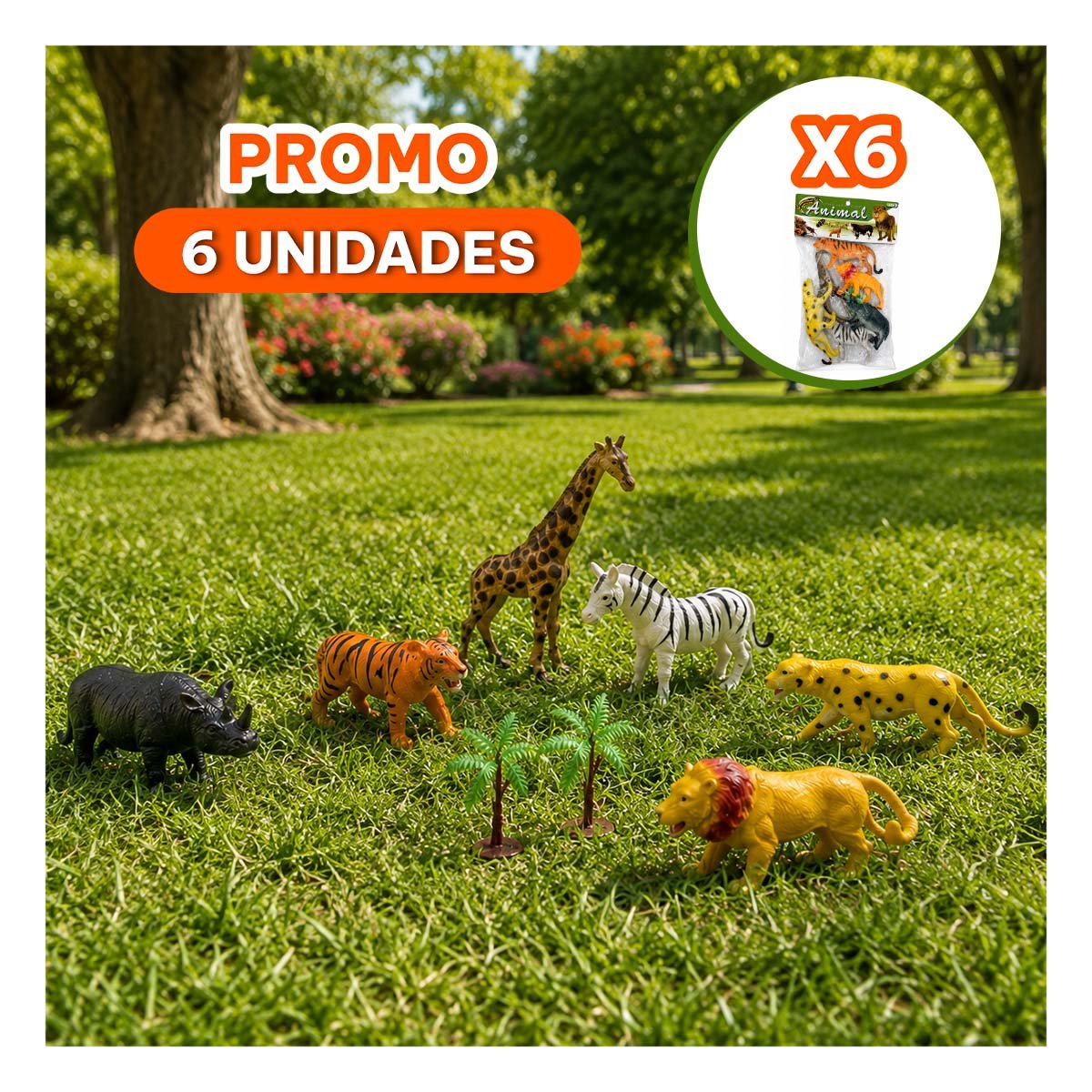 PACK6 PAQUETE BOLSA ANIMALES SILVESTRES 6 PIEZAS Y 2 PALMERAS MULTICOLOR UNICO - 1
