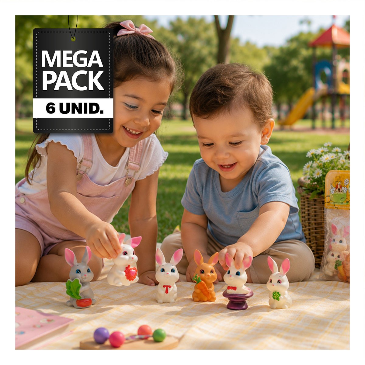PACK6 KIT BOLSA ANIMALES CONEJOS 6PZ CHIRRIANTE MULTICOLOR DE ESTILO COMODO YPAPEL REGALO - 1