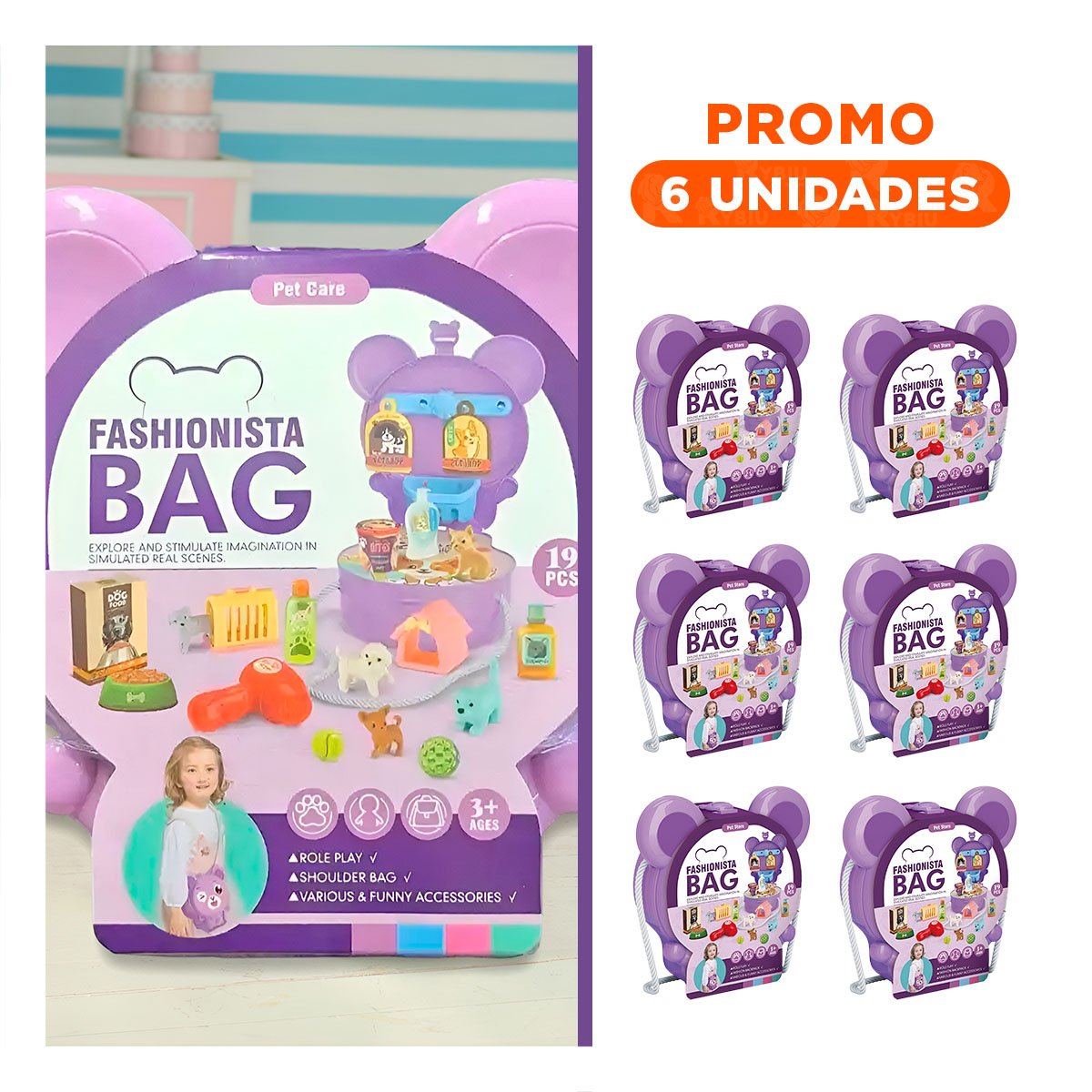PACK6 PORTAOBJETOS OREJITAS PET SHOP 19 PZS MORADO PARA JUEGO IMAGINATIVO - 1