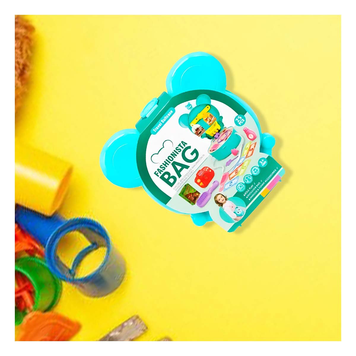 VALIJA INFANTIL OREJITAS TIPO MALETA DE VIAJE 25 PZS CELESTE CON ACCESORIOS YSTICKY - 2