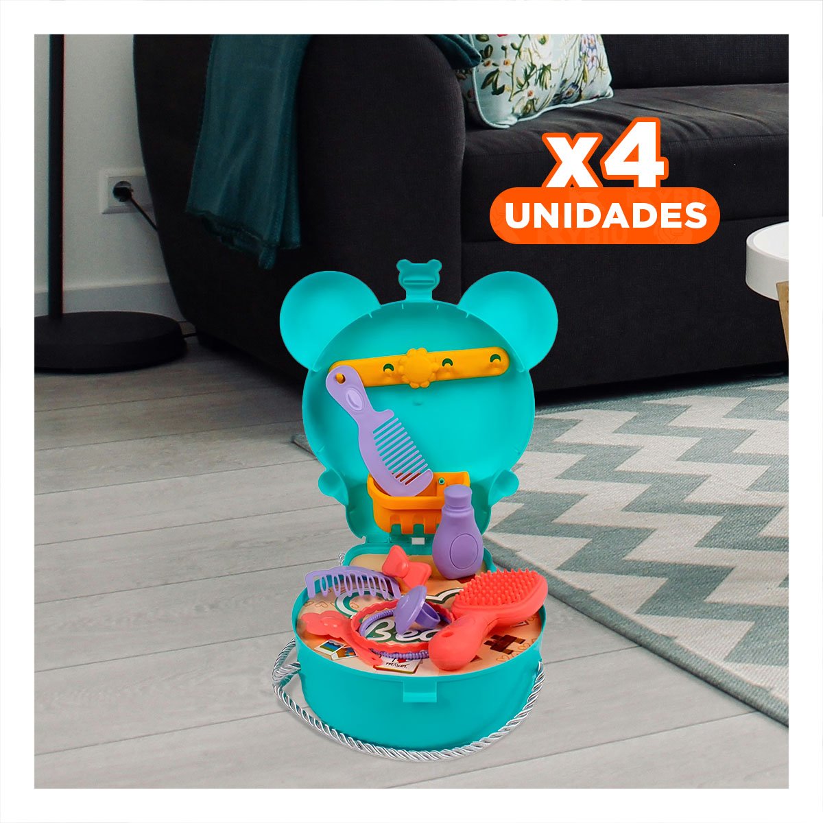 PACK4 ESTUCHE INFANTIL OREJITAS MALETA DE VIAJE 25 PZS CELESTE PARA JUEGO CREATIVO - 1