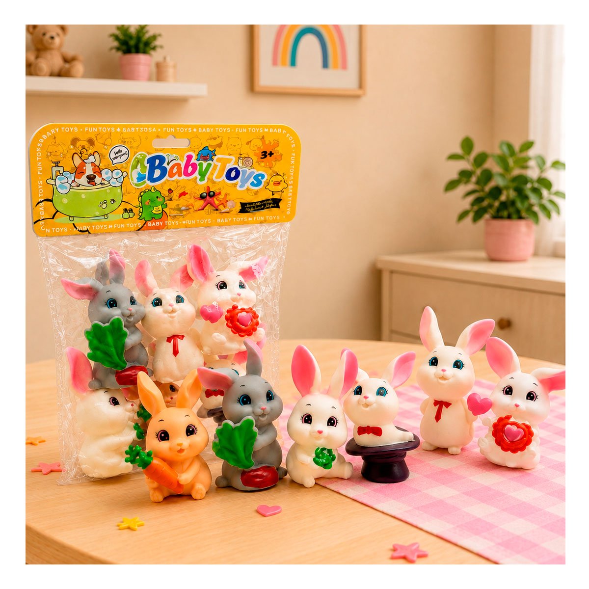 PACK6 SET BOLSA ANIMALES CONEJOS 6PZ CHIRRIANTE MULTICOLOR DE ESTILO ELEGANTE - 2