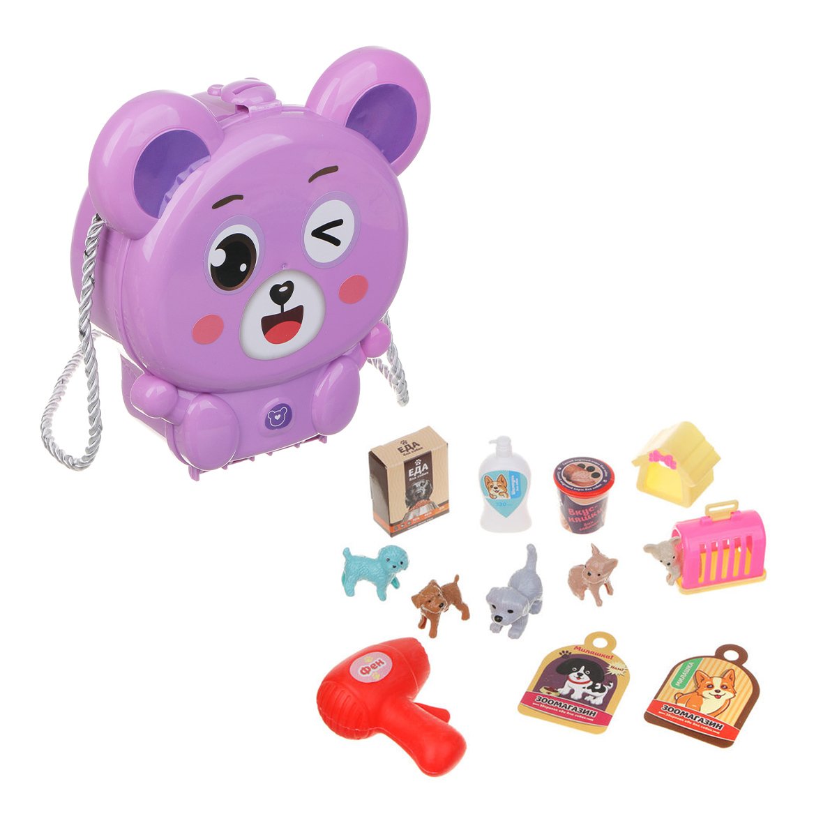PACK6 CONTENEDOR OREJITAS PET SHOP 19 PZS MORADO CON ACCESORIOS INFANTILES YREGALO STICKER - 2