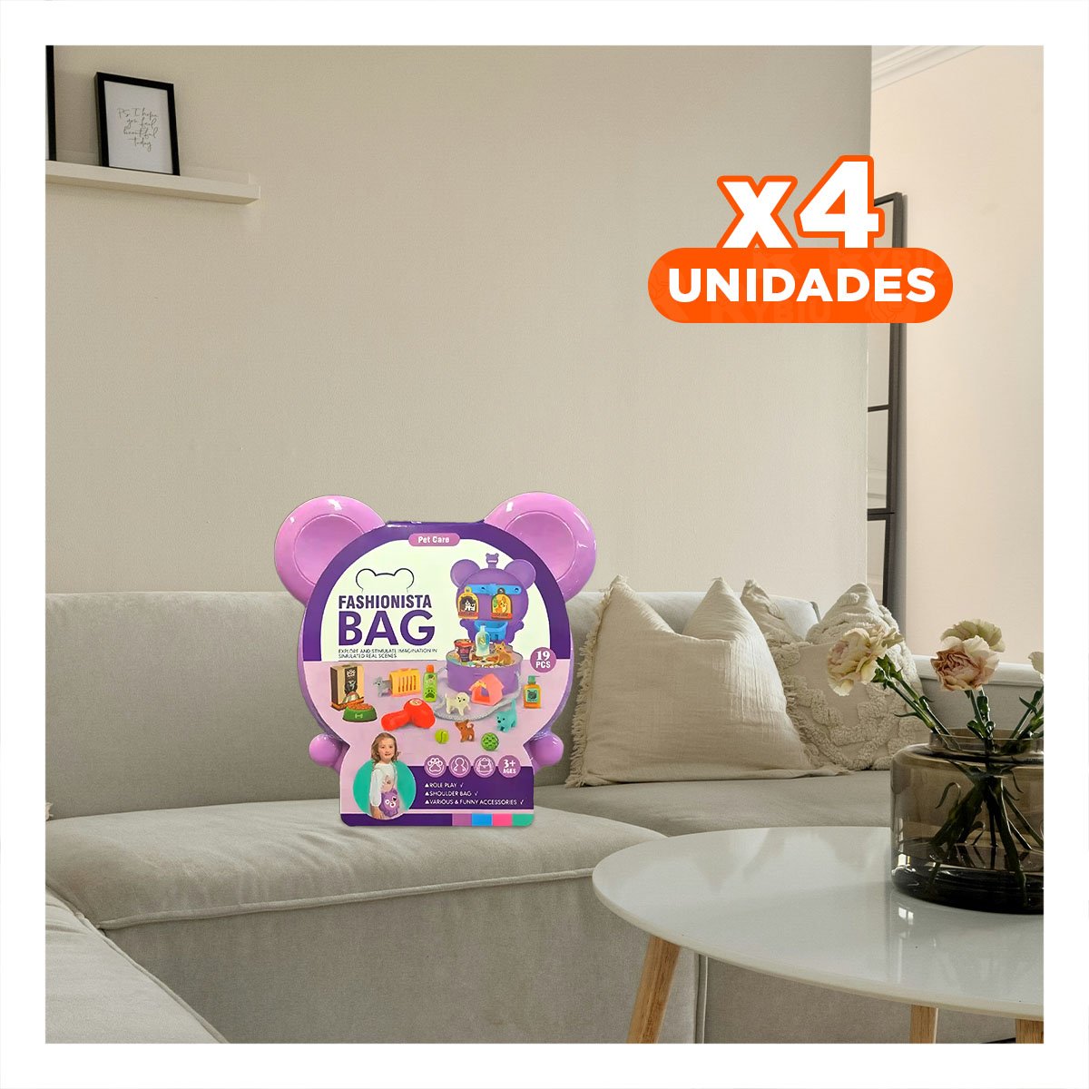 PACK4 PORTAOBJETOS OREJITAS PET SHOP 19 PZS MORADO CON ACCESORIOS DE JUEGO INFANTIL - 1