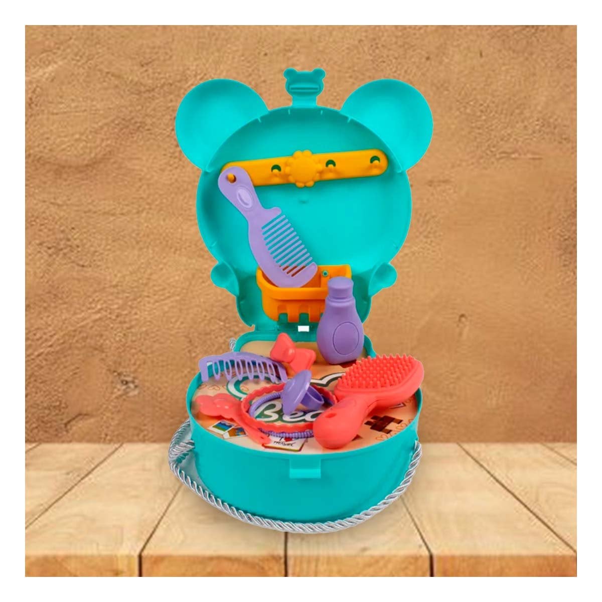 MALETIN INFANTIL OREJITAS MALETA DE VIAJE 25 PZS CELESTE CON PIEZAS DIDACTICAS YPAPEL REGALO - 3