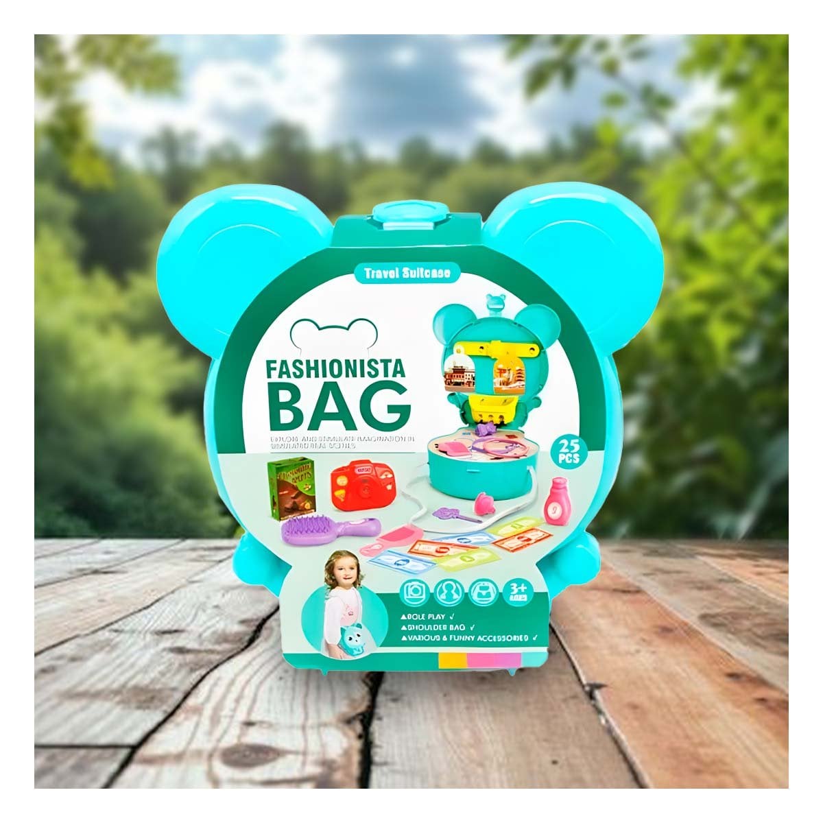 MALETIN INFANTIL OREJITAS MALETA DE VIAJE 25 PZS CELESTE CON PIEZAS DIDACTICAS YPAPEL REGALO - 5