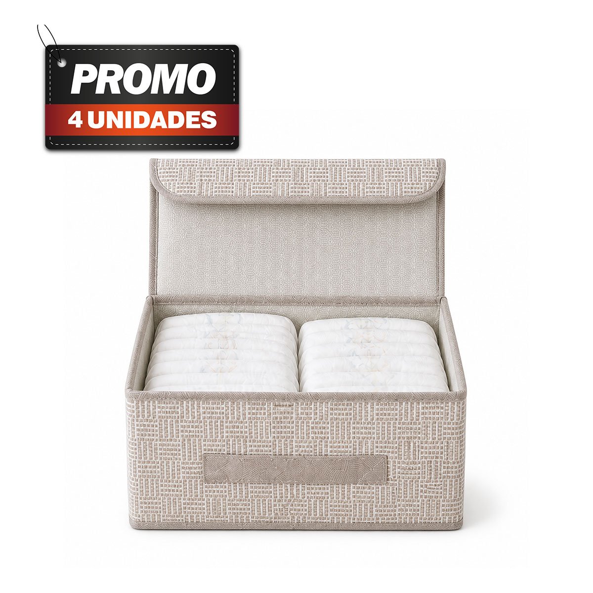 PACK4 CAJON ORGANIZADOR DE TELA A CUADROS Y RAYAS PLEGABLE ORGANIZAR ROPA BEIGE - 1