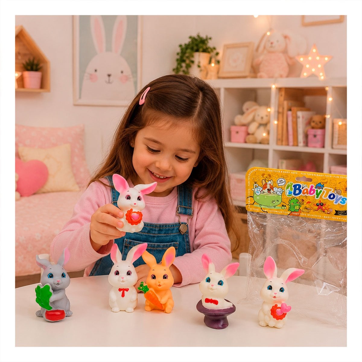 PAQUETE BOLSA ANIMALES CONEJOS 6PZ CHIRRIANTE MULTICOLOR PARA NINOS CASA Y PAPEL REGALO - 1