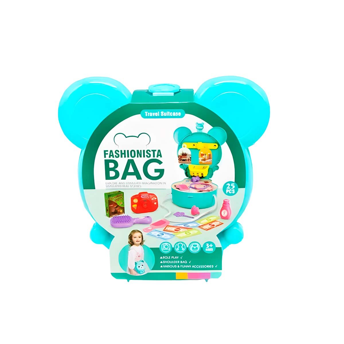 PACK2 VALIJA INFANTIL OREJITAS ESTILO MALETA DE VIAJE 25 PZS CELESTE YREGALO STICKER - 2