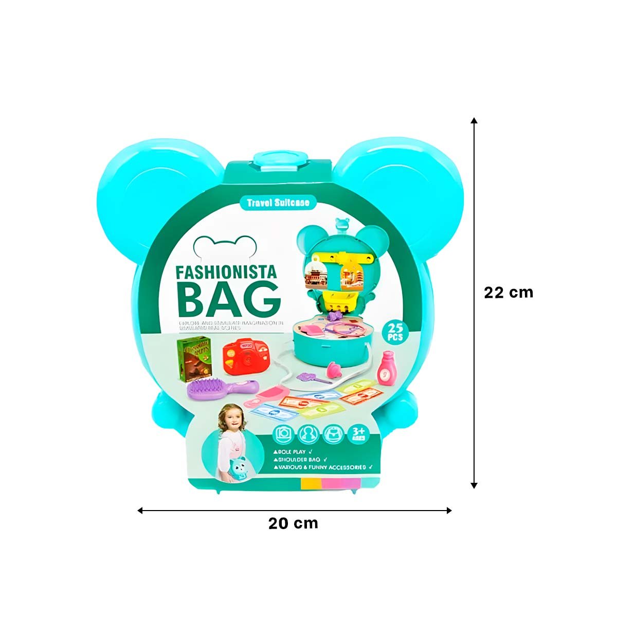 PACK2 VALIJA INFANTIL OREJITAS ESTILO MALETA DE VIAJE 25 PZS CELESTE YREGALO STICKER - 4
