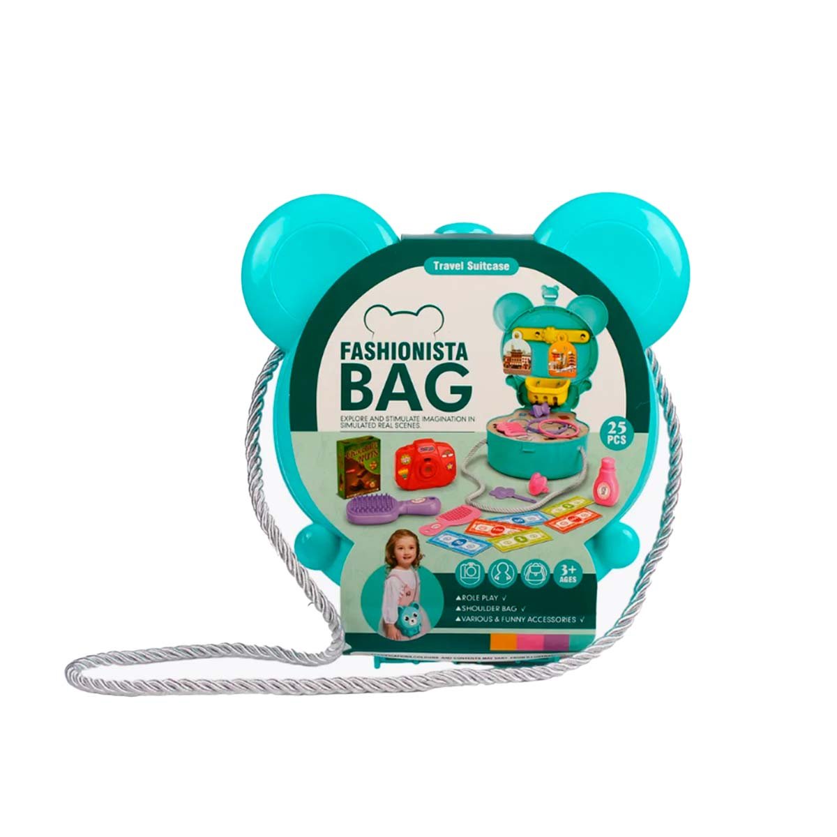 PACK4 ESTUCHE INFANTIL OREJITAS TIPO MALETA DE VIAJE 25 PZS CELESTE YPAPEL REGALO - 3
