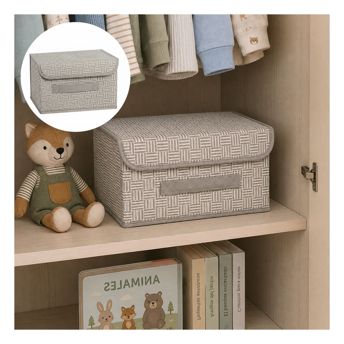 PACK6 CAJON ORGANIZADOR DE TELA A CUADROS Y RAYAS GUARDAR COSAS FACIL BEIGE YPAPEL REGALO - 3