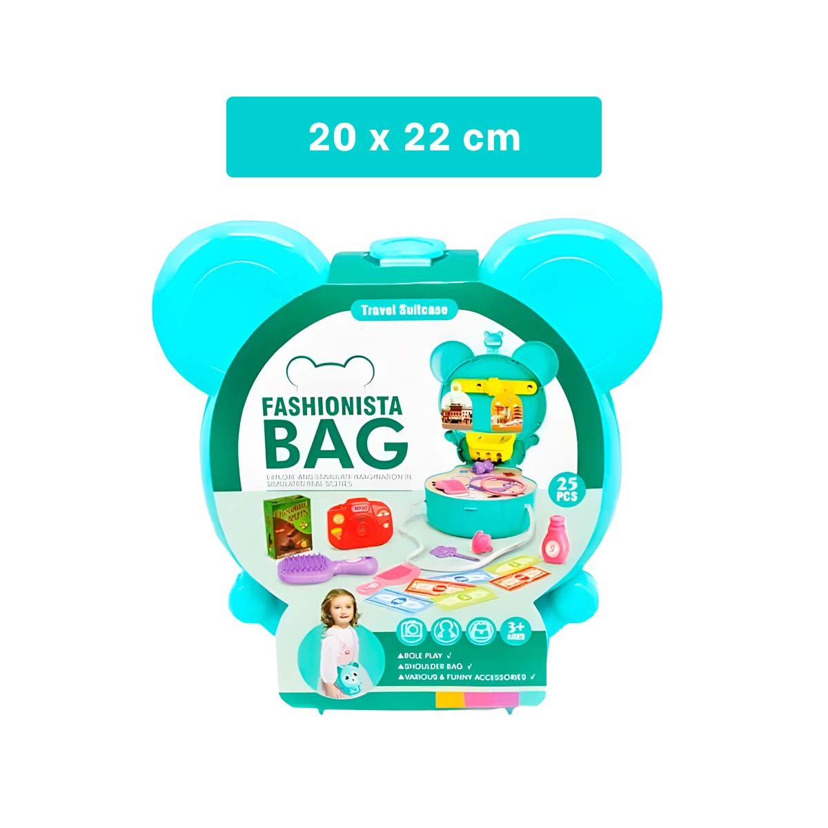 PACK2 VALIJA INFANTIL OREJITAS MALETA DE VIAJE 25 PZS CELESTE PARA JUEGO YPAPEL REGALO - 4