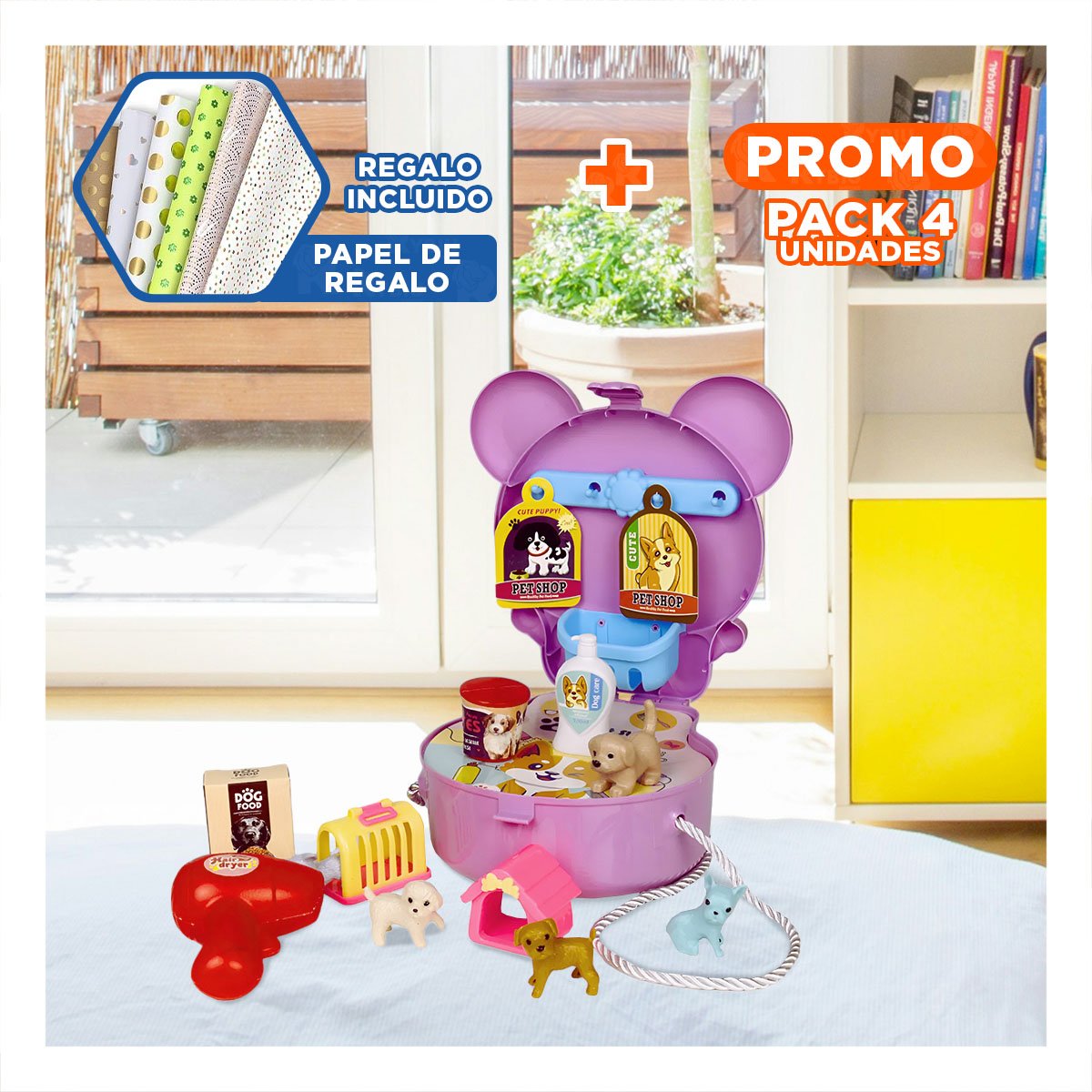 PACK4 PORTAOBJETOS OREJITAS PET SHOP 19 PZS MORADO PARA JUEGO DE MASCOTAS YPAPEL REGALO - 1