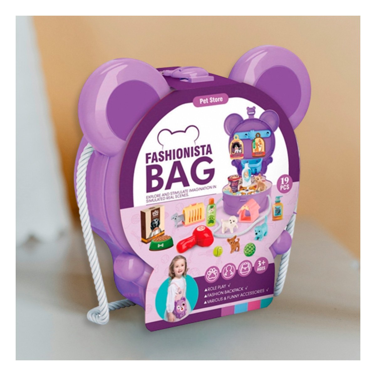 PACK4 PORTAOBJETOS OREJITAS PET SHOP 19 PZS MORADO PARA JUEGO DE MASCOTAS YPAPEL REGALO - 2