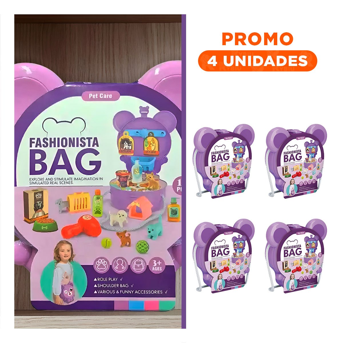 PACK4 PORTAOBJETOS OREJITAS PET SHOP 19 PZS MORADO CON PIEZAS CREATIVAS YREGALO STICKER - 1