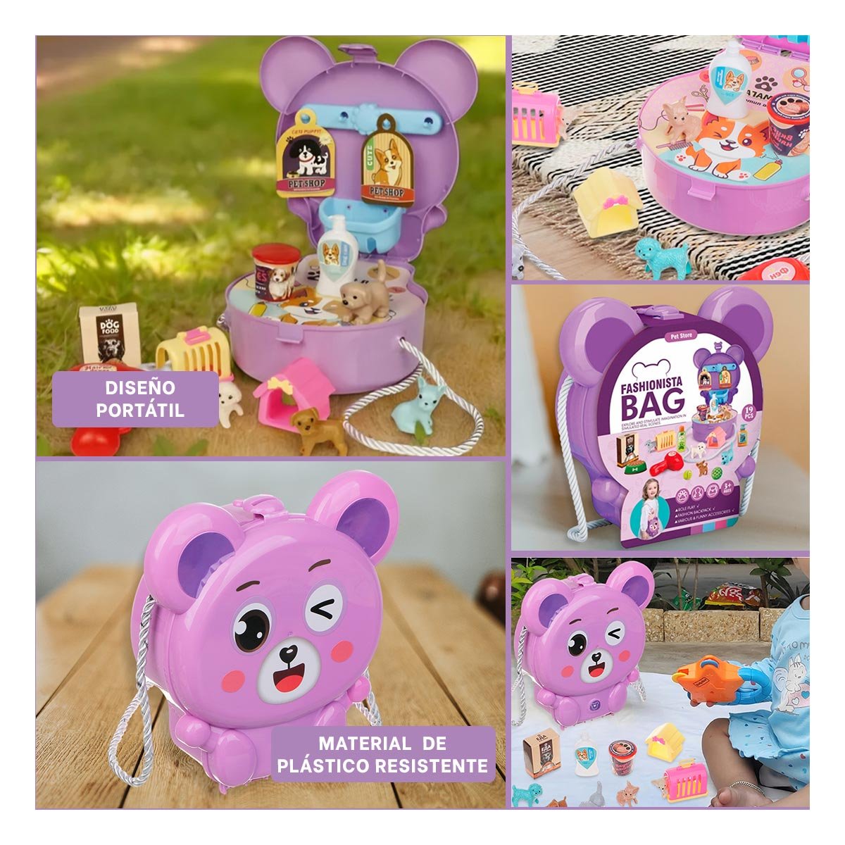 PACK4 PORTAOBJETOS OREJITAS PET SHOP 19 PZS MORADO CON PIEZAS CREATIVAS YREGALO STICKER - 2