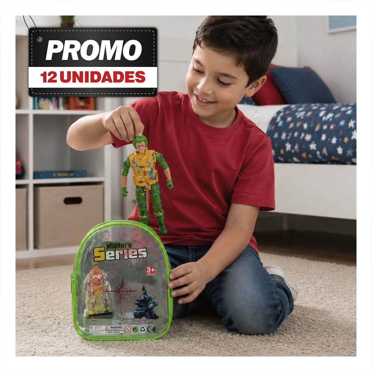 PACK12 JUGUETES EQUIPADO EN MOCHILA 6PZ VERDE CON DISENO MODERNO PARA CASA YPAPEL REGALO - 1