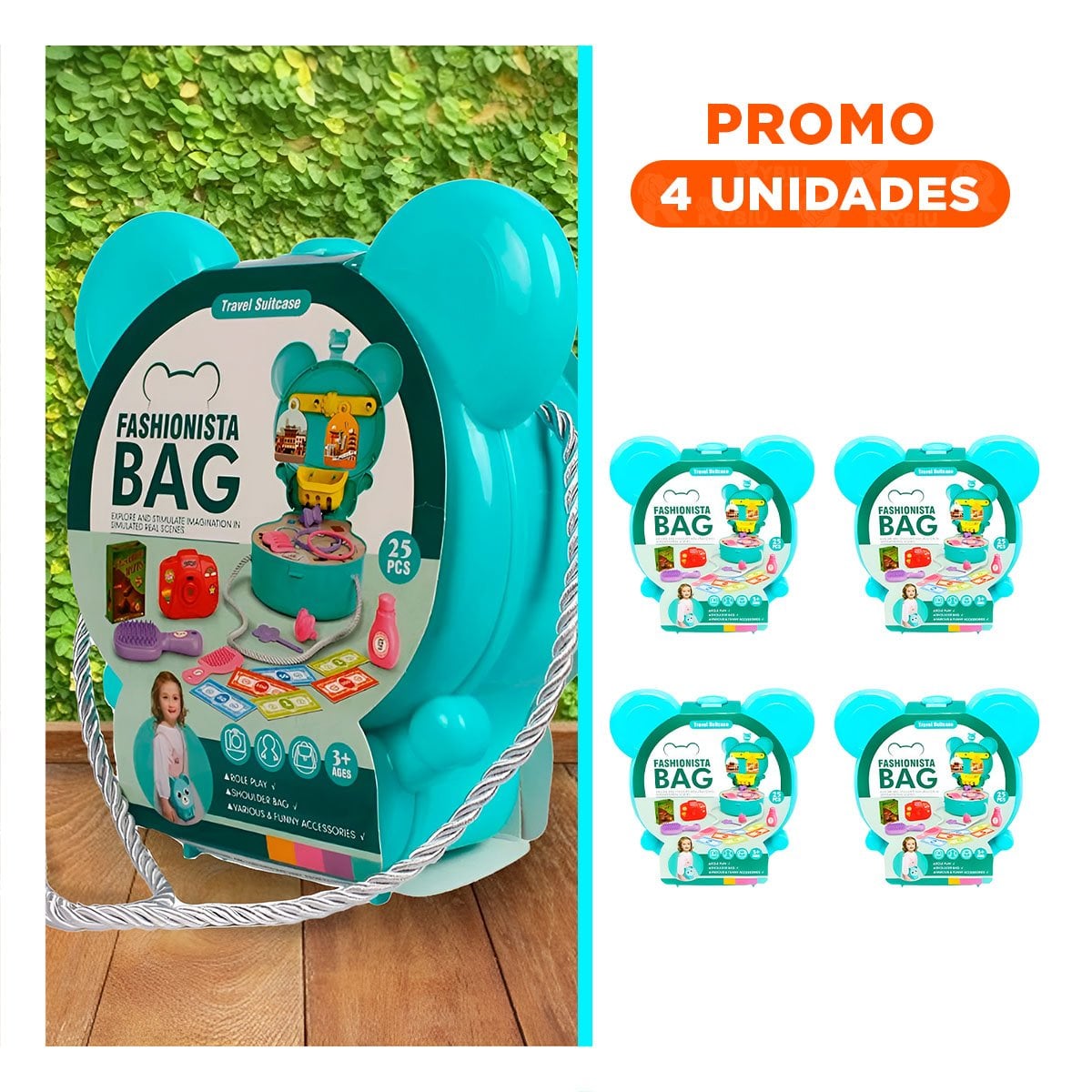 PACK4 ESTUCHE INFANTIL OREJITAS MALETA DE VIAJE 25 PZS CELESTE PARA NINOS YREGALO STICKER - 1