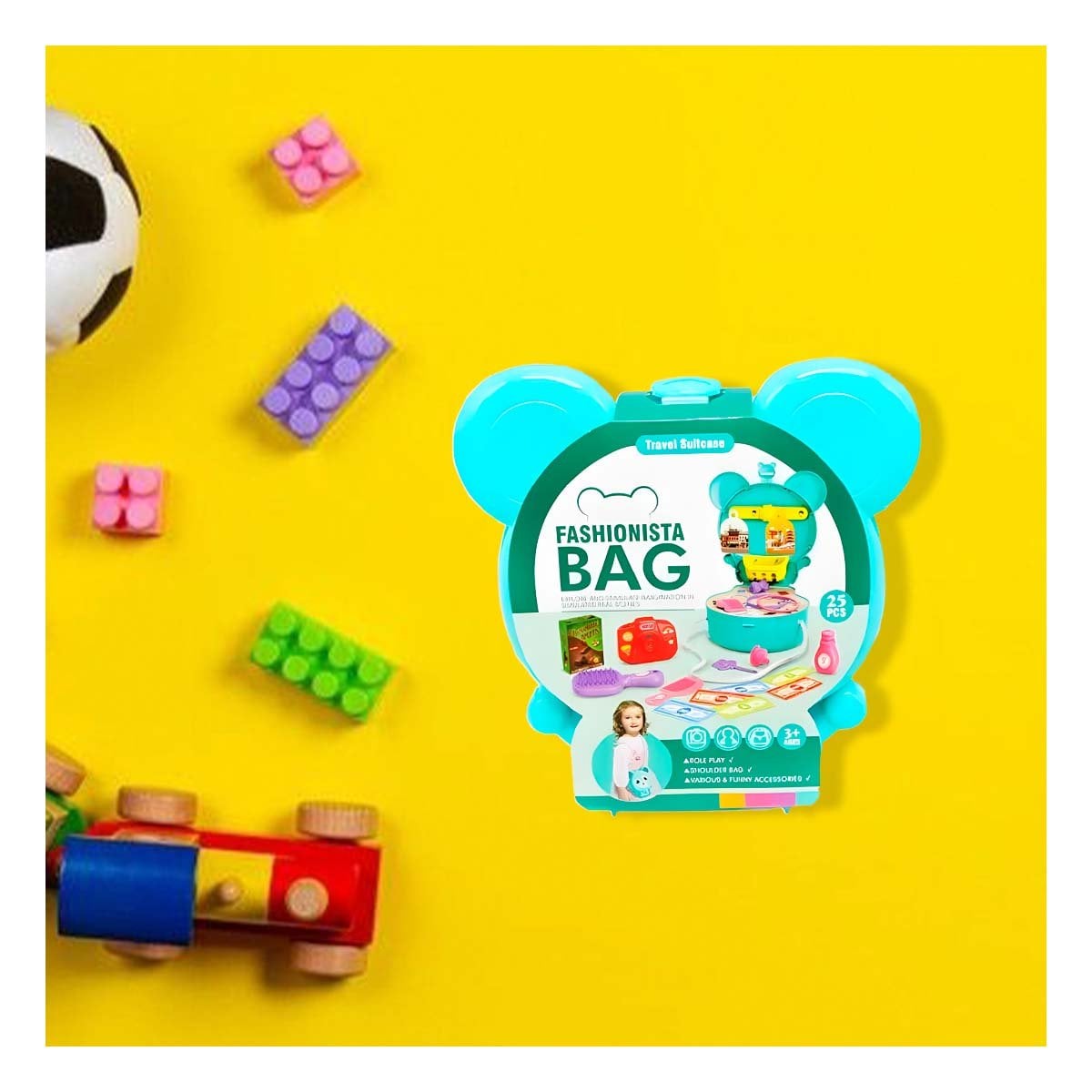 PACK4 ESTUCHE INFANTIL OREJITAS MALETA DE VIAJE 25 PZS CELESTE PARA NINOS YREGALO STICKER - 3