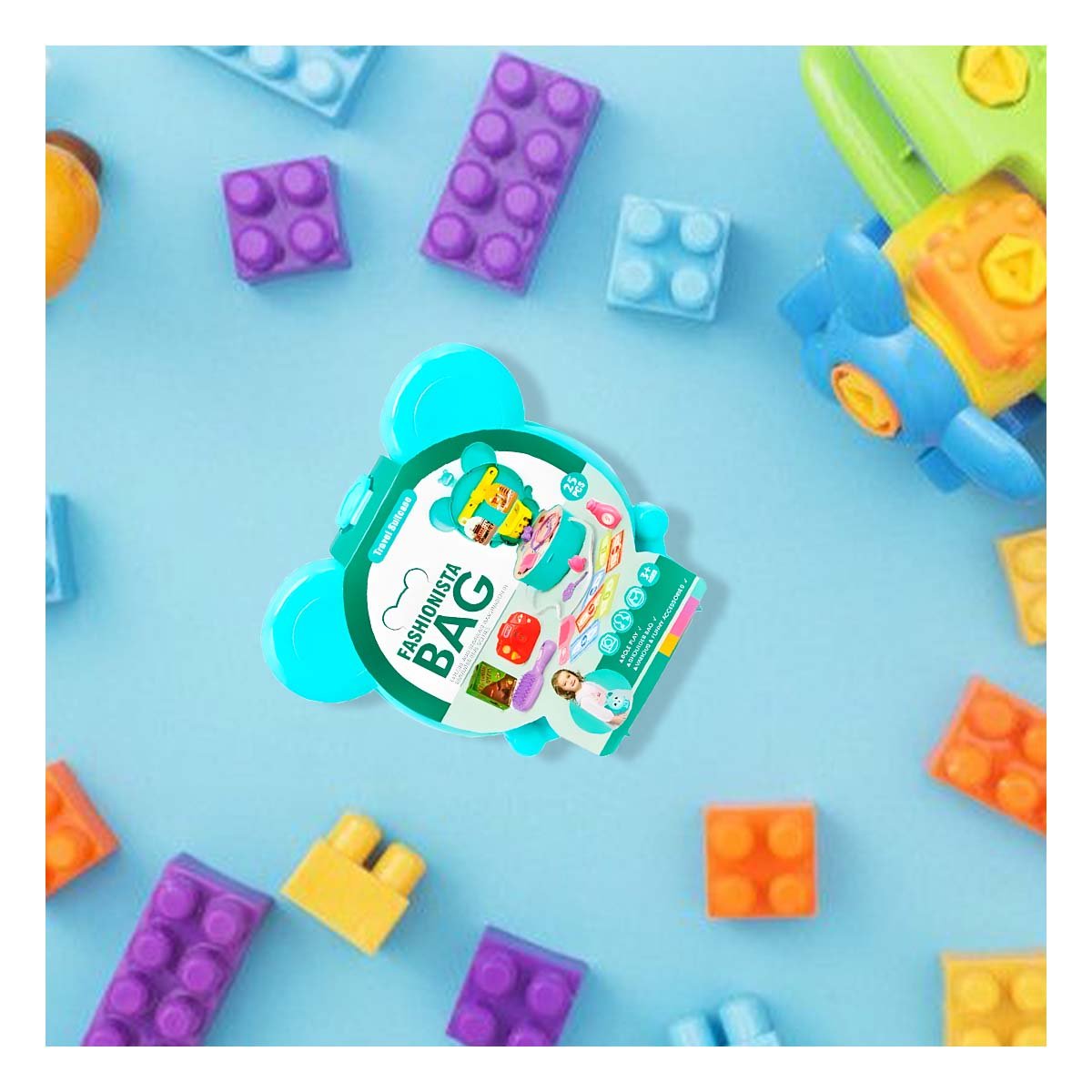 PACK4 ESTUCHE INFANTIL OREJITAS MALETA DE VIAJE 25 PZS CELESTE PARA NINOS YREGALO STICKER - 5
