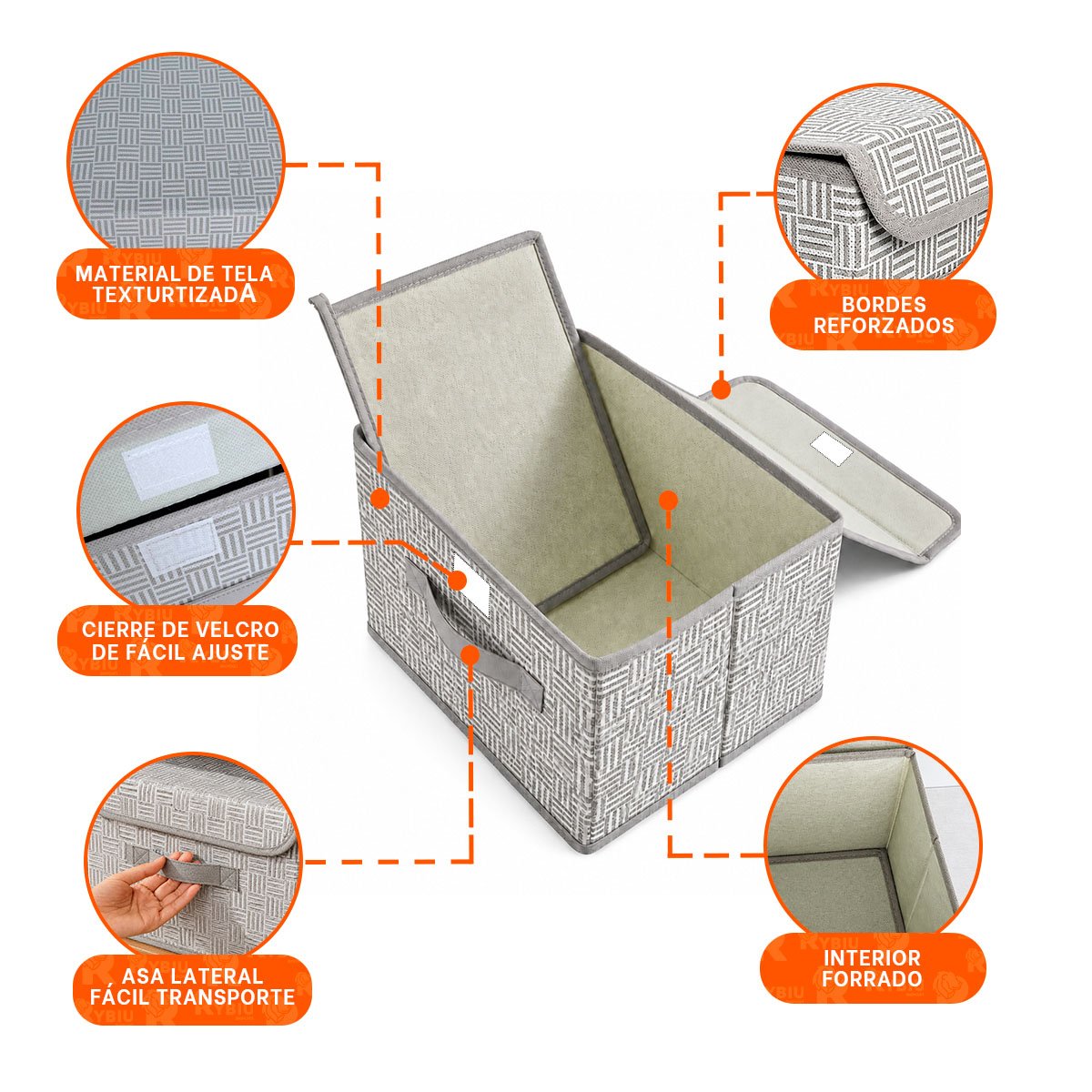 PACK2 CONTENEDOR ORGANIZADOR DE TELA A CUADROS Y RAYAS GUARDAR COSAS ROPA BEIGE YPAPEL REGALO - 2