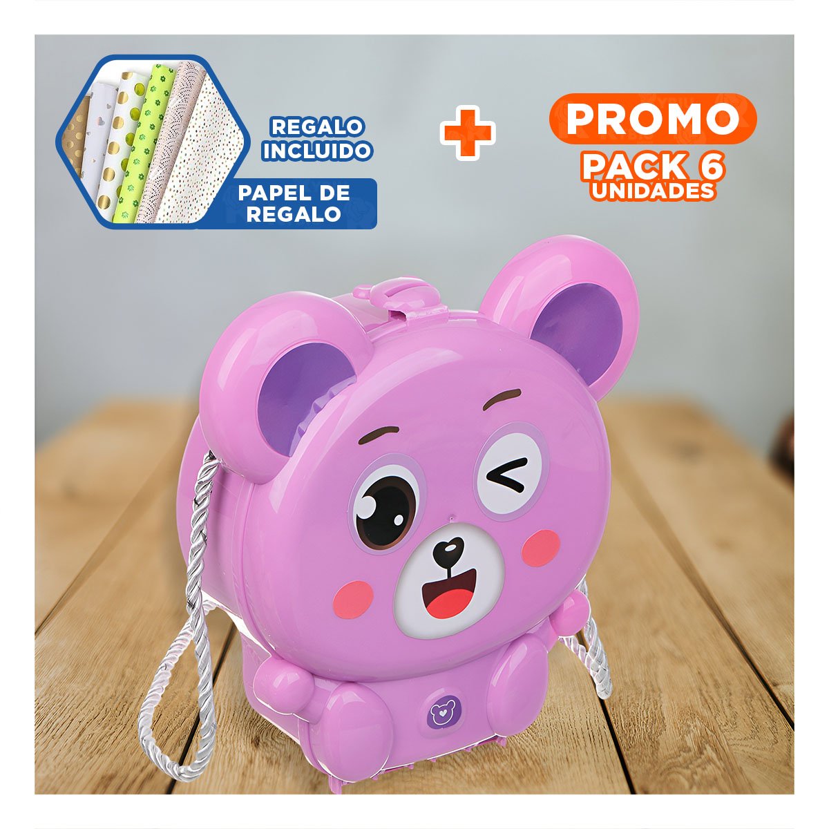 PACK6 PORTAOBJETOS OREJITAS PET SHOP 19 PZS MORADO CON SET INFANTIL YPAPEL REGALO - 1