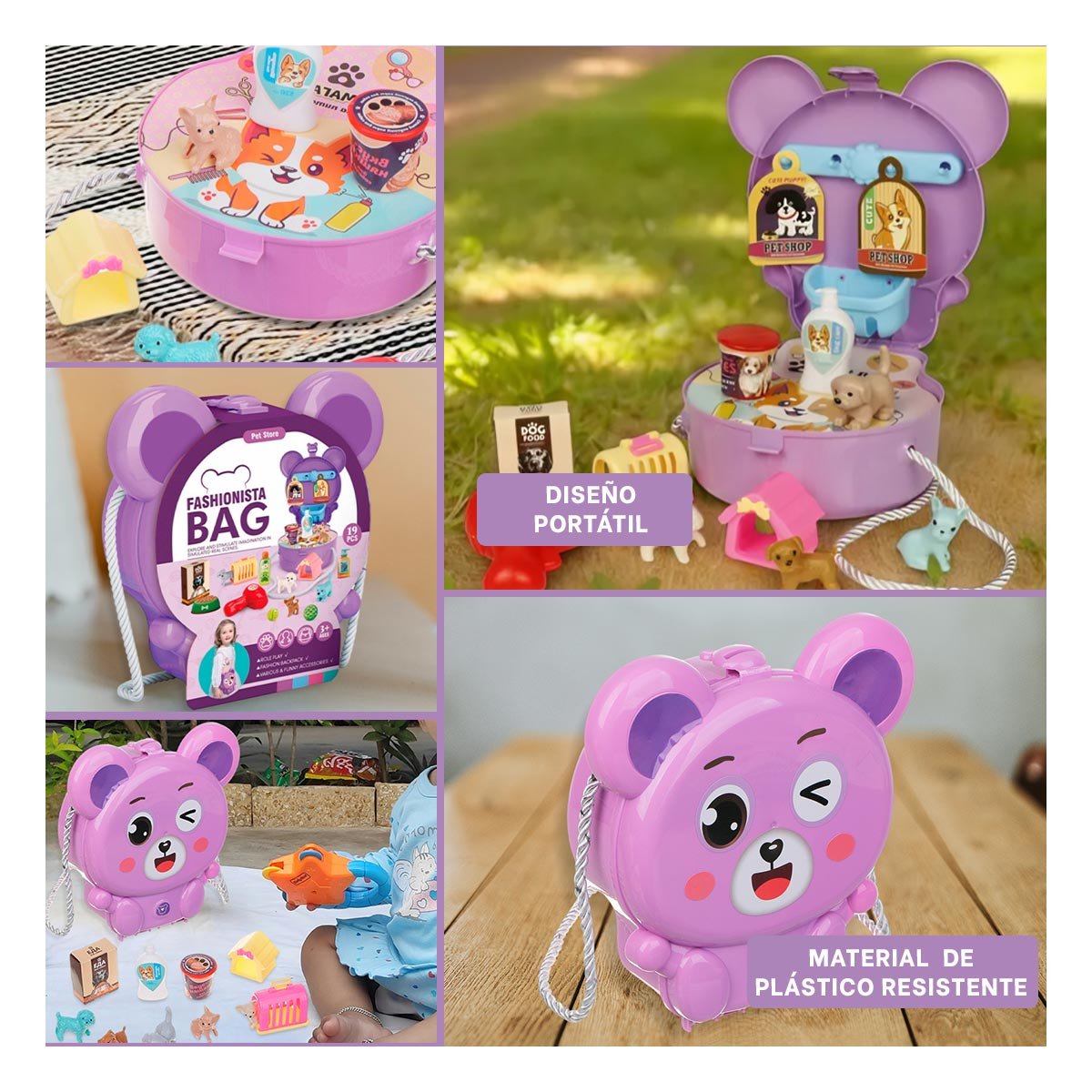 MOCHILA OREJITAS PET SHOP 19 PZS MORADO CON ACCESORIOS INFANTILES YLIGAS REGALO - 5
