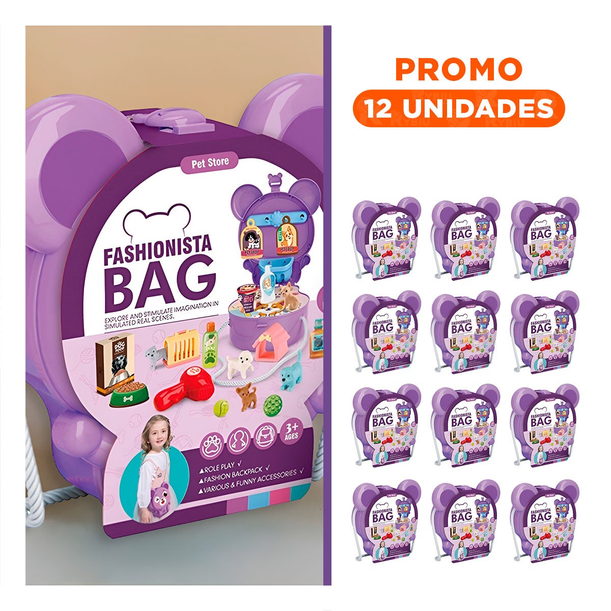 PACK12 CONTENEDOR OREJITAS PET SHOP 19 PZS MORADO PARA DIVERSION CREATIVA YREGALO STICKER - 1