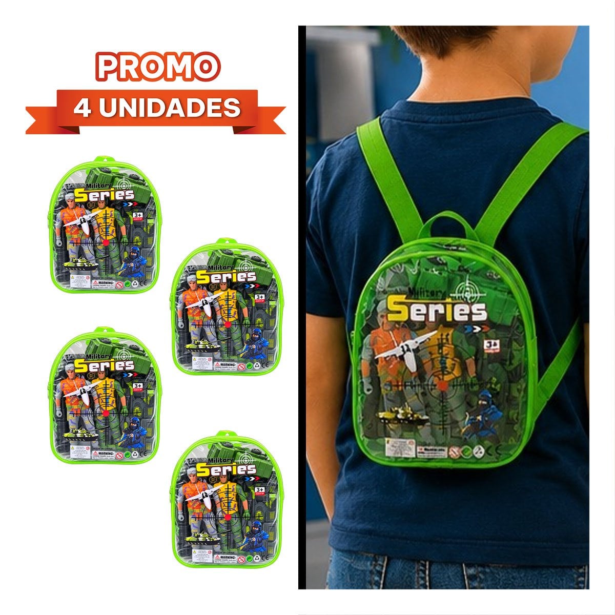 PACK4 SOLDADITOS EQUIPADO EN MOCHILA 6PZ VERDE DE ESTILO ELEGANTE Y FINO - 1