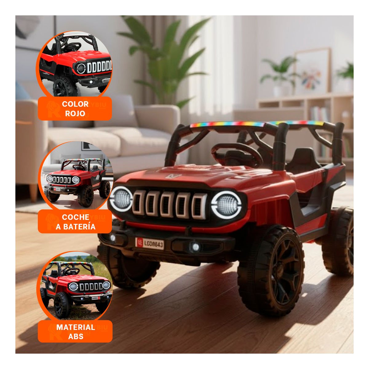 CARRO A BATERIA INFANTIL 4X4 ROJO CON ESTILO DEPORTIVO Y CONDUCCION SUAVE YPAPEL REGALO - 3