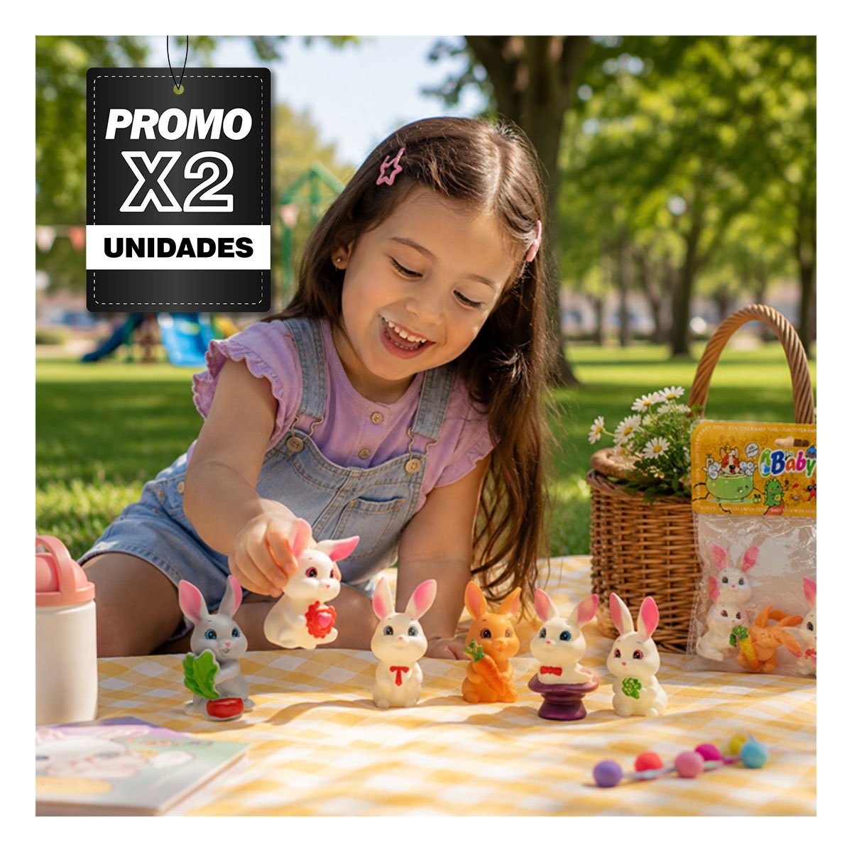 PACK2 JUEGO BOLSA ANIMALES CONEJOS 6PZ CHIRRIANTE MULTICOLOR CON ESTILO FINO YPAPEL REGALO - 1