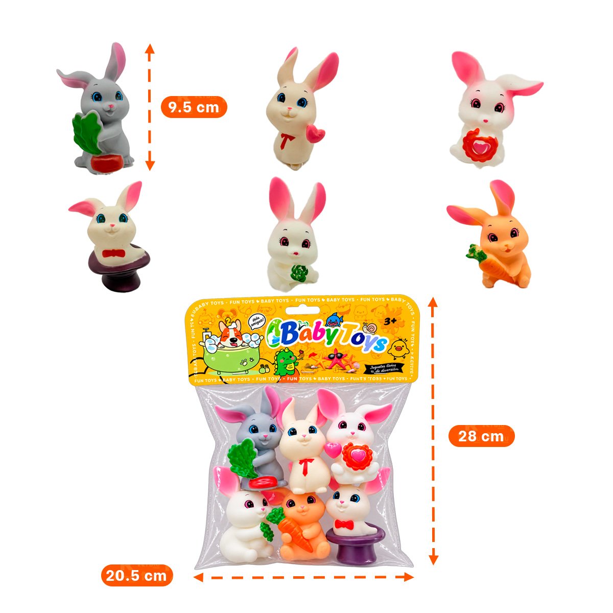 PACK2 JUEGO BOLSA ANIMALES CONEJOS 6PZ CHIRRIANTE MULTICOLOR CON ESTILO FINO YPAPEL REGALO - 4
