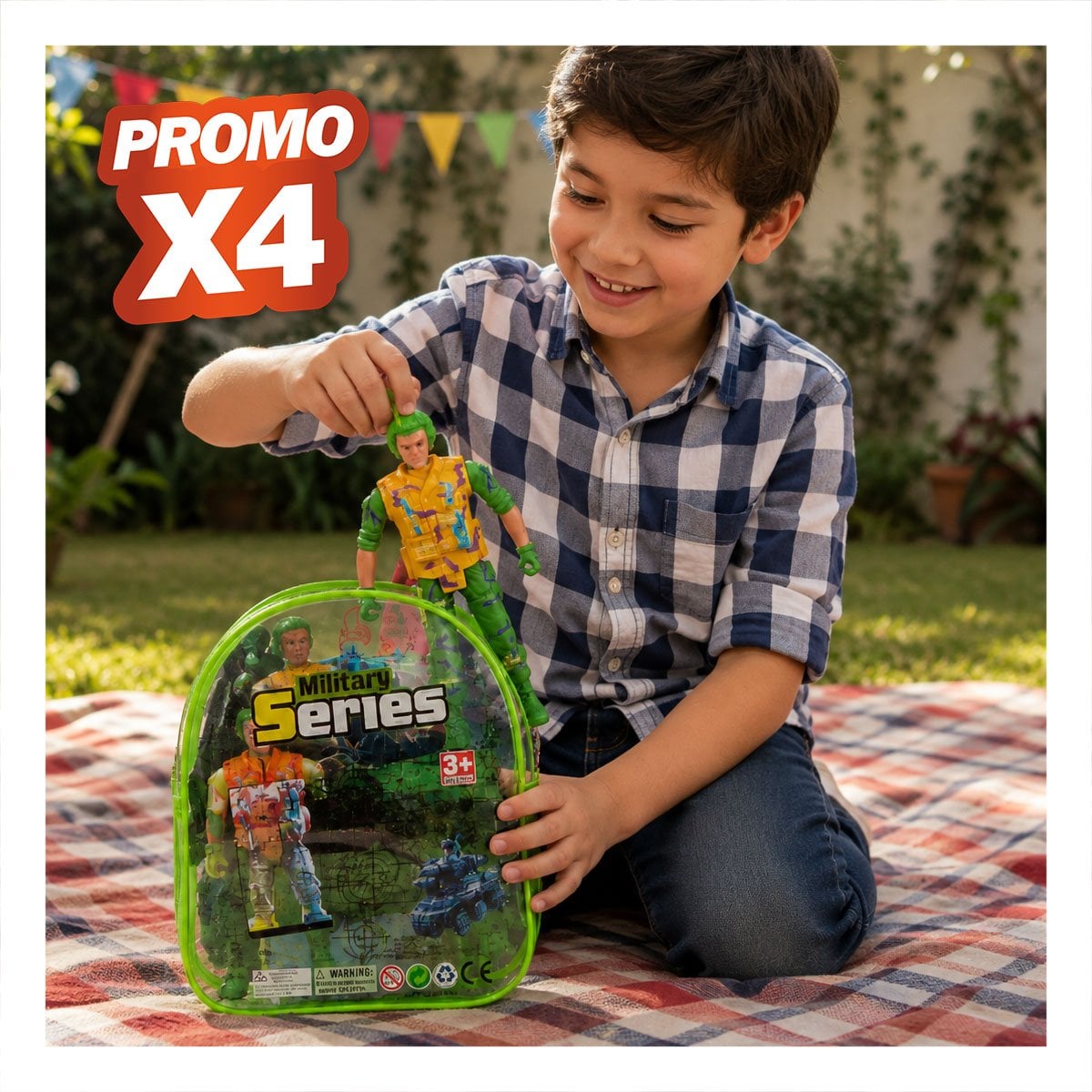 PACK4 MUÑECOS EQUIPADO EN MOCHILA VERDE DE DISENO NUEVO PARA EL HOGAR YREGALO STICKER - 1