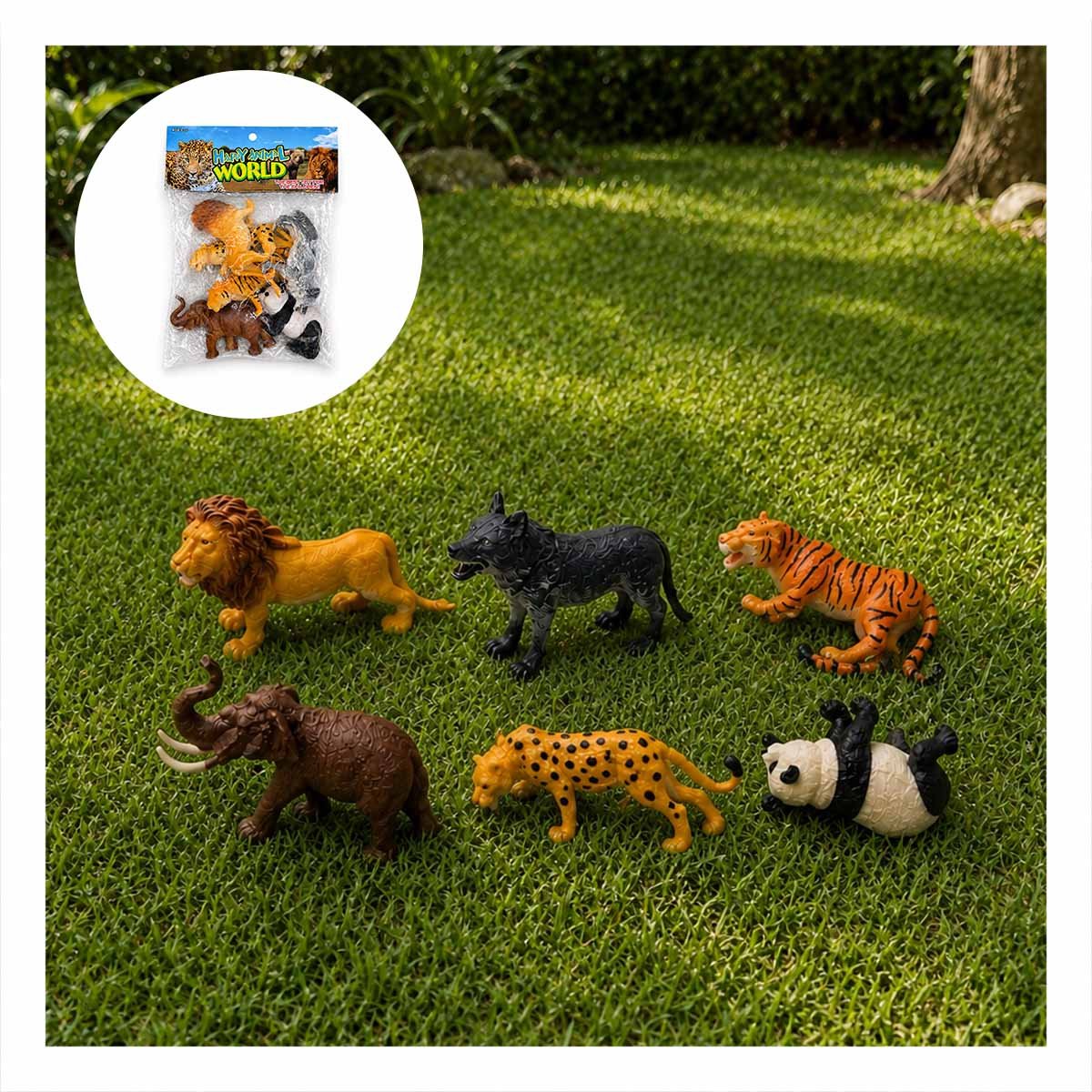 ESTUCHE BOLSA ANIMALES SILVESTRES 6 PIEZAS MULTICOLOR DE PLASTICO PARA HOGAR Y REGALO STICKER - 1