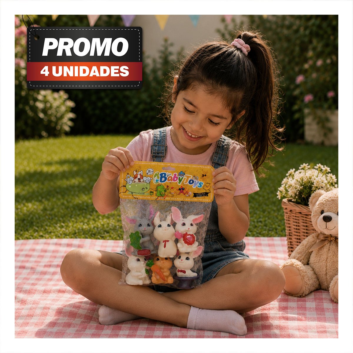 PACK4 SET BOLSA ANIMALES CONEJOS 6PZ CHIRRIANTE MULTICOLOR CON ESTILO UNICO YPAPEL REGALO - 1