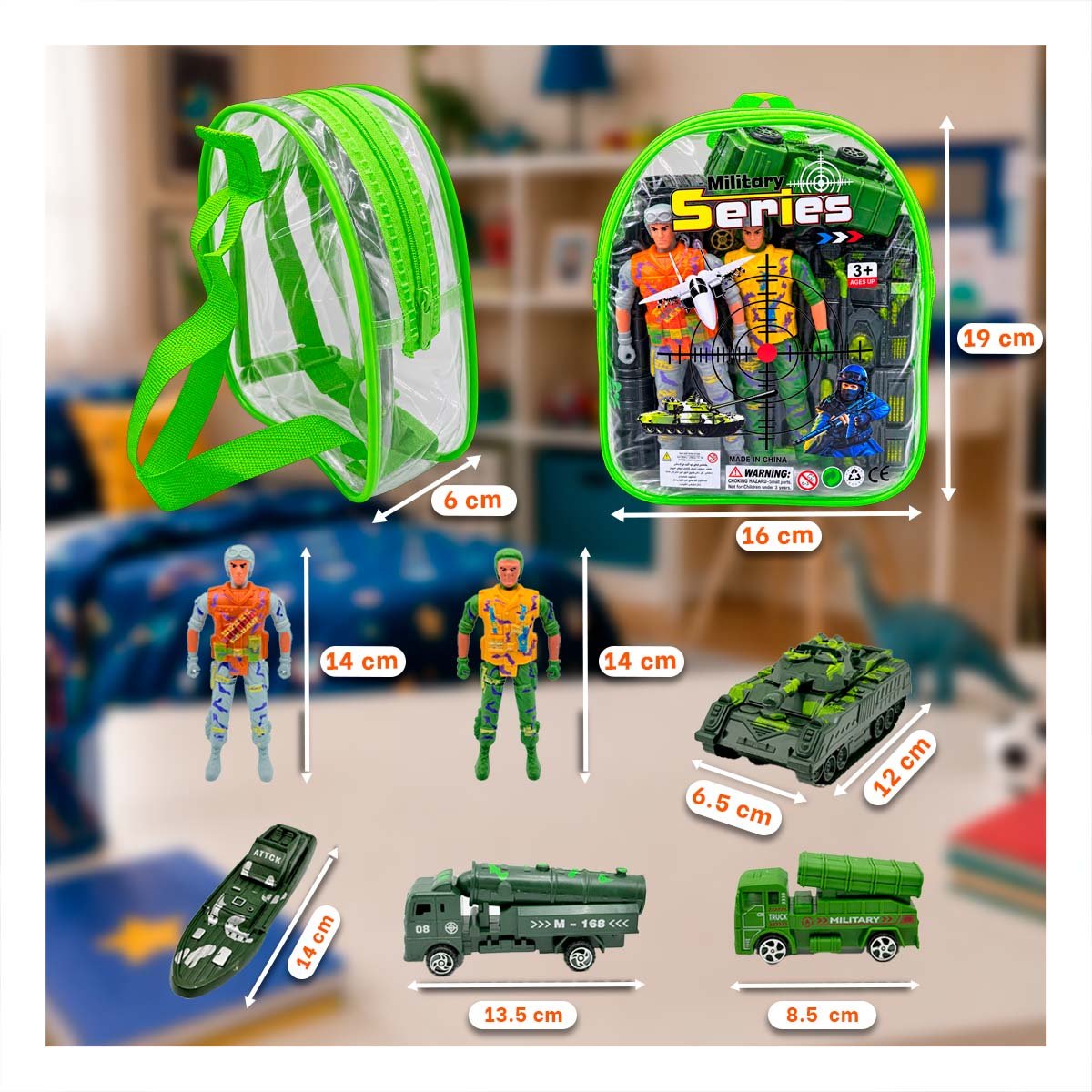 MILITARES EQUIPADO EN MOCHILA 6PZ VERDE CON ESTILO FINO PARA LA CASA Y LIGAS REGALO - 3