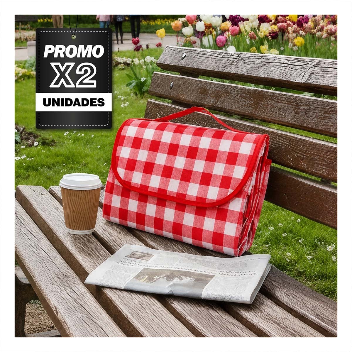 PACK2 COBERTOR TIPO CARTERA UNA TELA PARA SALIDAS AL AIRE LIBRE ROJO CUADRITOS YPAPEL REGALO - 1