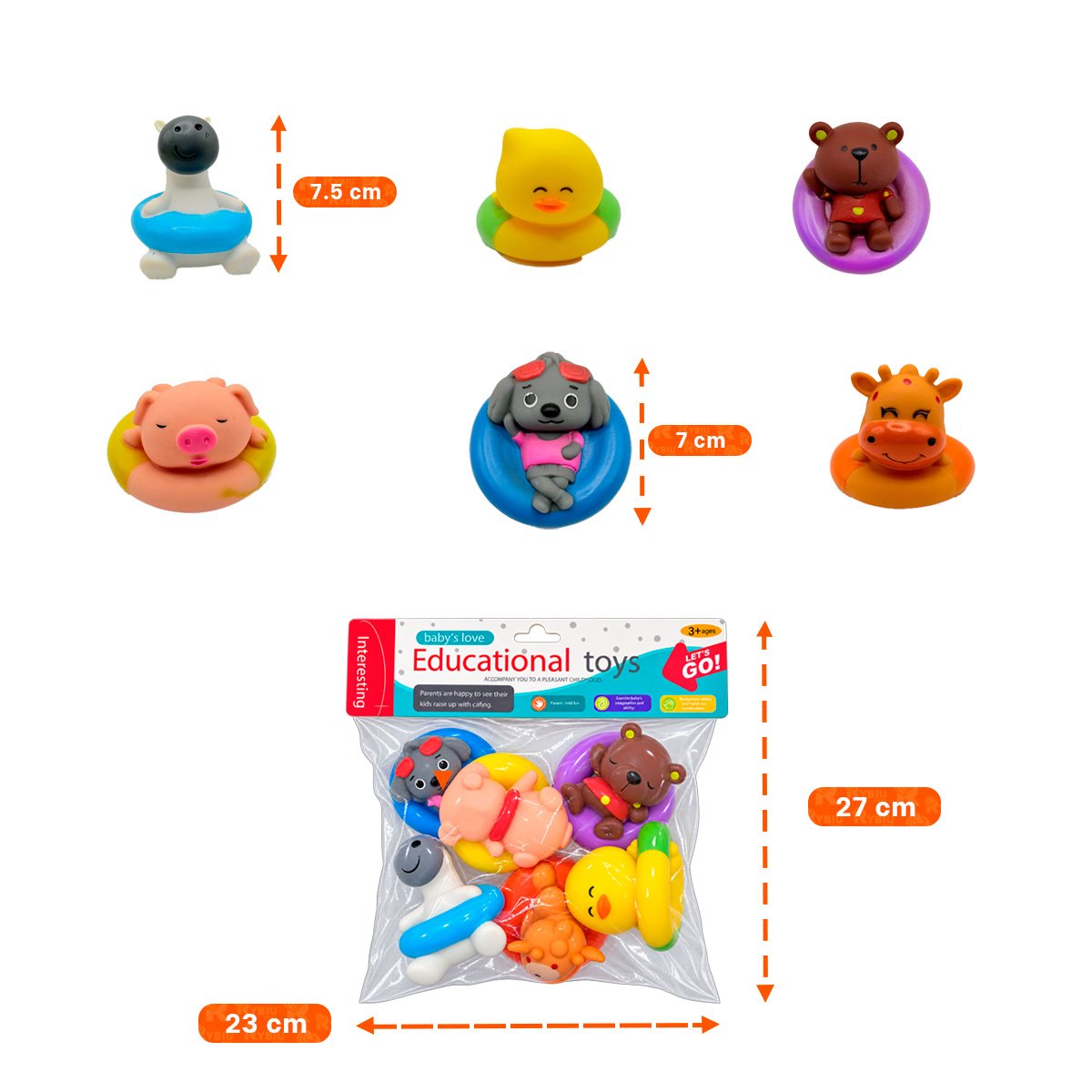 PACK2 BOLSA ANIMALES FLOTANTES 6 PIEZAS CHIRRIANTE MULTICOLOR YPAPEL REGALO - 4