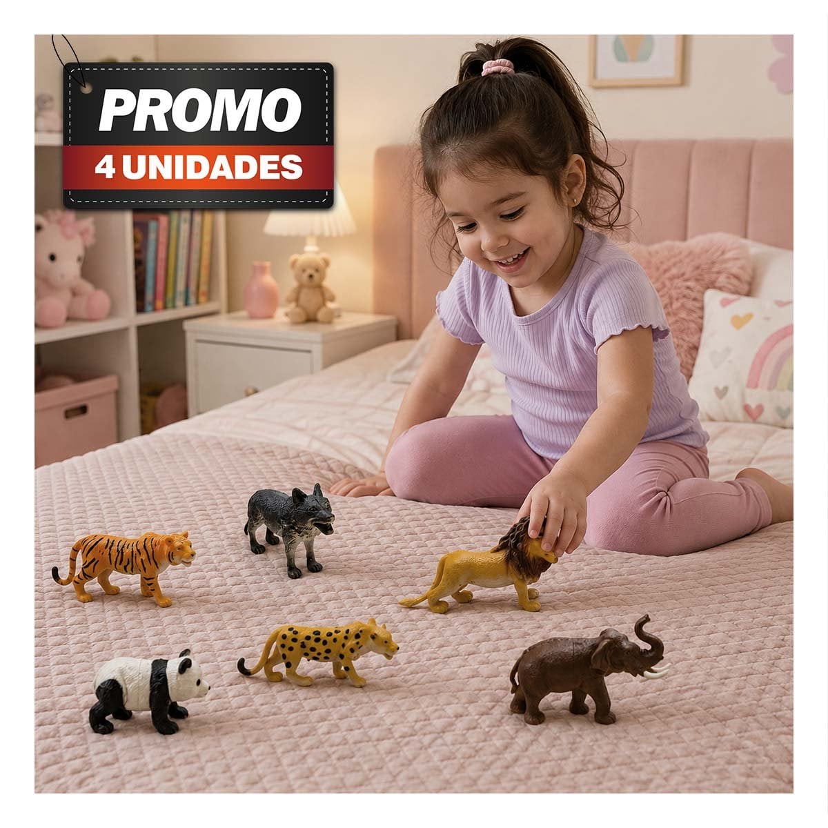 PACK4 SET BOLSA ANIMALES SILVESTRES 6 PIEZAS MULTICOLOR DE PLASTICO COMODO NINOS YPAPEL REGALO - 1