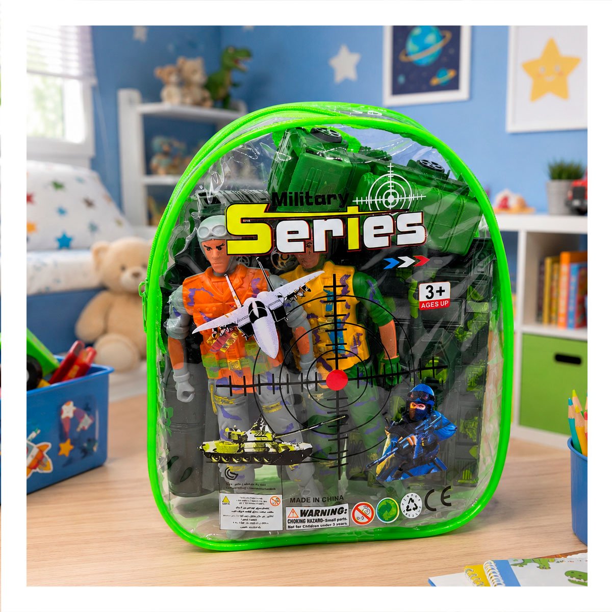 PACK2 JUGUETES EQUIPADO EN MOCHILA 6 PIEZAS VERDE CON ESTILO FINO PARA LA CASA - 2