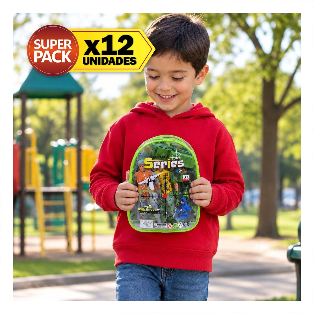 PACK12 FIGURAS EQUIPADO EN MOCHILA 6PZ VERDE CON DISENO MODERNO YREGALO STICKER - 1