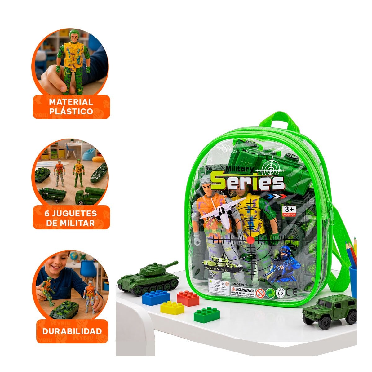 PACK12 FIGURAS EQUIPADO EN MOCHILA 6PZ VERDE CON DISENO MODERNO YREGALO STICKER - 4